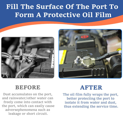 Automotive dielectric grease 20g silicone lubricant for battery terminals, before and after application.