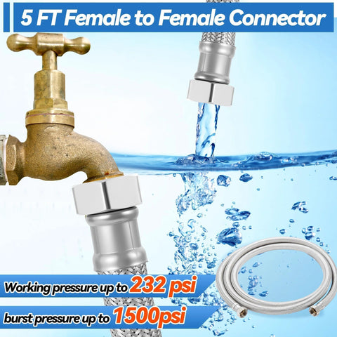 Garden hose, 5 ft x 5/8 in ID, EPDM core with 304 stainless steel braid, Amazon-brand, dual 3/4 GHT fittings.