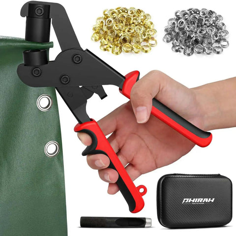 3/8-Inch Grommet Kit With Handheld Eyelet Pliers, 500 Eyelets, 250 Brass And 250 Silver, Plus Tool Bag, Portable Hole Punch