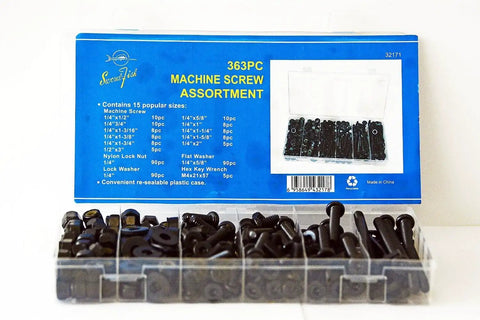 363 Piece Machine Screw And Hardware Assortment Kit With Flat Washers Lock Washers Nylon Lock Nuts And Hex Key Wrenches In Durable PP Case