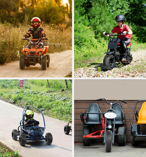 Children riding mini bikes and go karts; related to Go Kart Street Tires 145/70-6 Tubeless 4 Ply For Mini Bikes And ATVs