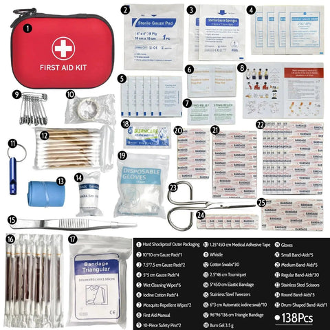 On The Go 138 Piece Mini First Aid Kit Prelady Travel Size For Car Hiking And Home TSA Approved Compact Med Kit contents view