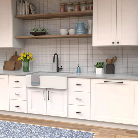 Solid Core Kitchen Cabinet Pulls And Handles In Matte Black From Skylight Collection 12 Inch Hole Center Heavy Duty Metal Cabinet Hardware For Doors And Dresser Drawers Pack Of 1 installed on white cabinets