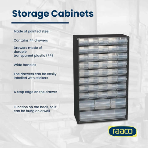 Heavy Duty Steel 44 Drawer Storage Cabinet With Clear Plastic Drawers For Small Parts Organizer Nuts Bolts Screws Tools And Hardware Wall Or Workbench Mounted Durable Cabinet For Shop