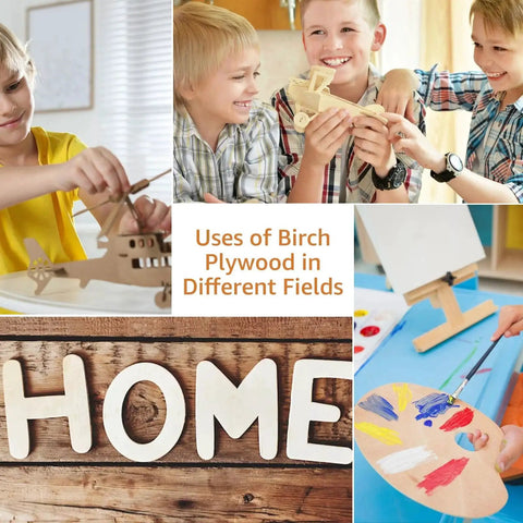 Children crafting with 10 Pcs Baltic Birch Plywood Sheets 16x12 Inch One Eighth Inch 3mm Unfinished Wood For Arts And Crafts Pyrography.