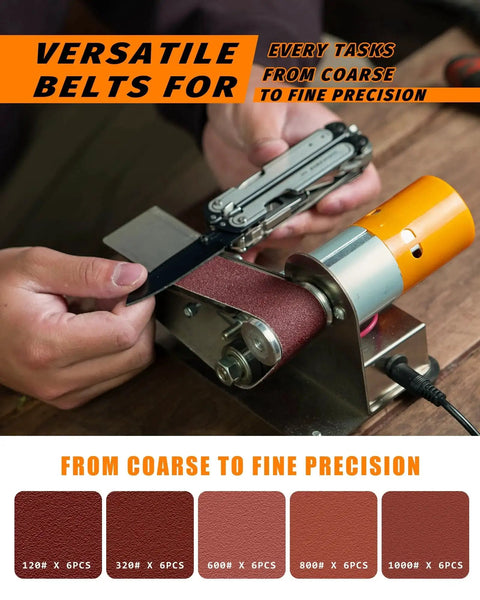 Mini Belt Sander Electric Small Sander For Knife Making And Woodworking 7 Adjustable Speed Belt Grinder with various belts