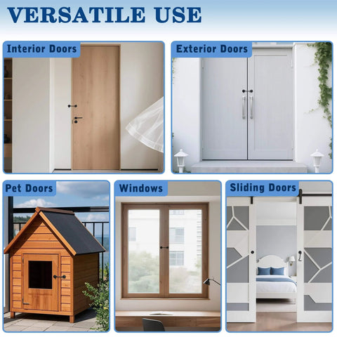 Heavy Duty Privacy Hook And Eye Latch for barn doors, gates, cabinets and windows shown on various doors and windows.