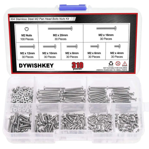 310 Piece Stainless Steel 304 Phillips Pan Head Bolts Screws Nuts Kit With M2x4mm M2x6mm M2x8mm M2x10mm M2x12mm M2x16mm M2x20mm in organizer