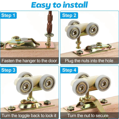 Pocket Door Hardware Kit For RV Sliding Doors Including Hanger Rollers And Connection Plate, Easy Install Assembly Steps
