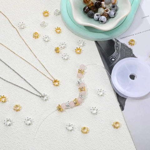 60 Pcs Crown Charms Set In Gold And Silver For DIY Jewelry Making Crafts Large Hole Crown Beads on necklaces and bracelets.