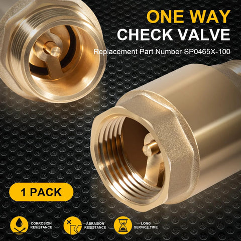 Brass one-way check valve, 1" NPT male in / 1" FNPT out, heavy-duty water backflow preventer, 1 pack