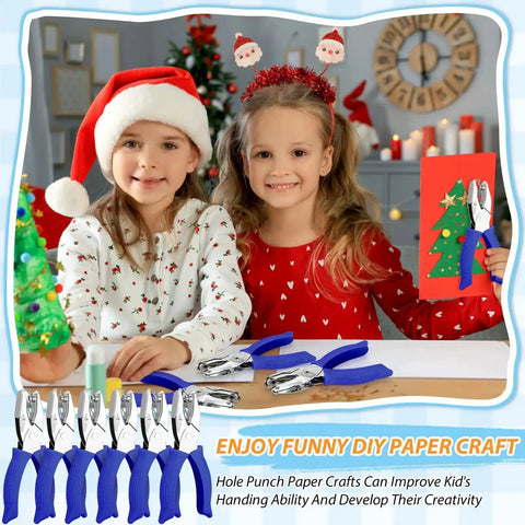 Children using Six Piece Craft Hole Punch Set With One Quarter Inch Punches For Scrapbooking And Card Making Includes Round Square Floral Heart Star And Triangle Shapes Totally Handy Lightweight Tool With Soft Grip Handles For Easy Binders And Tabs in a festive setting