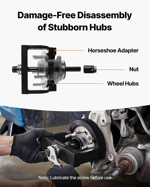 Master Wheel Hub And Bearing Remover And Installer Kit for FWD vehicles, close-up of disassembly process with labeled parts.