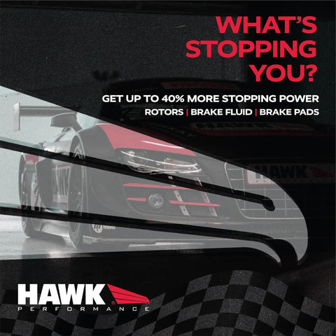 Brake pads Hawk HB180N.560 HP Plus; race car graphic with Hawk Performance logo and checkered flag motif.
