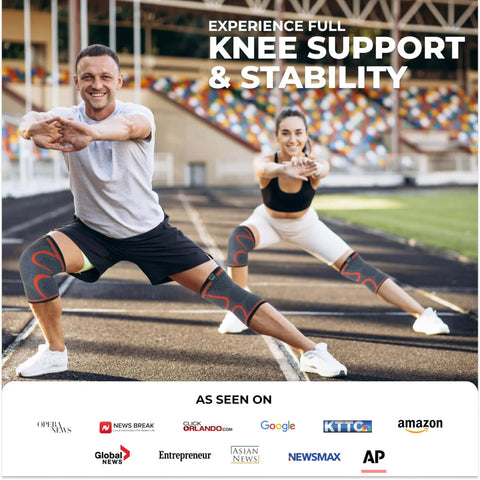 Athletes wearing 2-Pack Compression Knee Sleeve For Running And All-Day Support in outdoor exercise, breathable nylon-latex blend