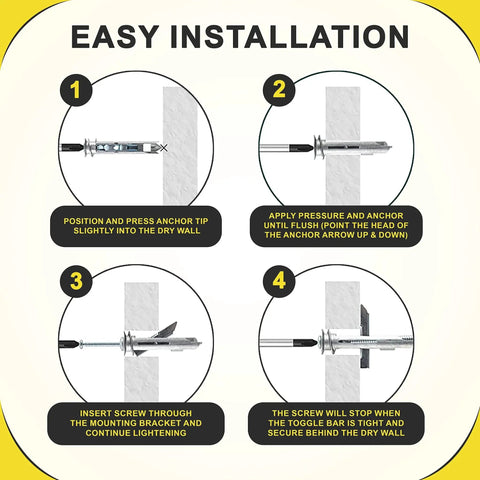 Self-Drilling Drywall Anchors And Screws Kit With Toggle Anchors And Zinc Plated Screws installation guide for secure mounting