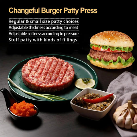 3 In 1 Nonstick Burger Press For Stuffed Patties, Sliders And Regular Burgers with ingredients on a table