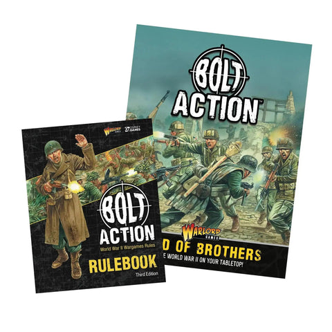 Bolt Action Third Edition Starter Set Rulebook and Field Manual covers for WWII tabletop battle miniatures bundle