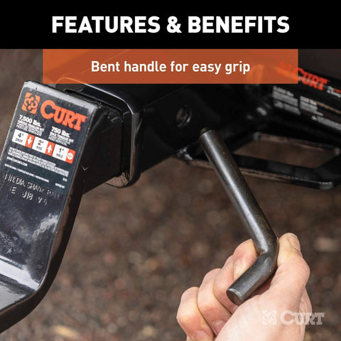 Black Trailer Hitch Pin And Clip With Five Eighths Inch Diameter Fits Two Inch Receiver For Ball Mounts And Trailer Accessories Easy Grip With A 105 Degree Bend For Class 3 4 And 5 Hitches installed