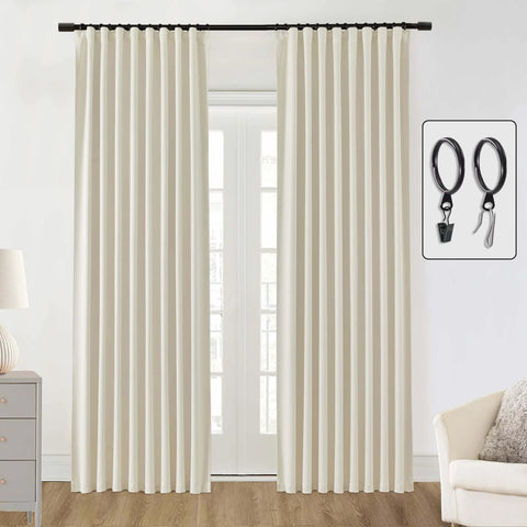 102 Inch Track Curtain Set With Ceiling Mount, Two Panels, Beige Blackout Drapes For Living Room Or Office, Room Darkening Curtains