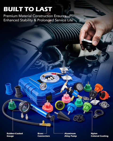 26 Piece Coolant Pressure Tester Kit With 18 Radiator Adapters, Vacuum Pump And Refill Tool, Thermometer, Hose, O Rings And Wrench