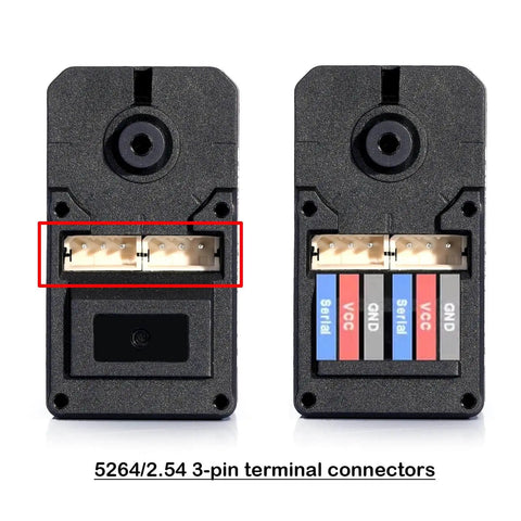 Back view of Beefy 30Kg-Cm 12V Servo Motor With Magnetic Encoder And Position Feedback, showing 5264/2.54 3-pin connectors