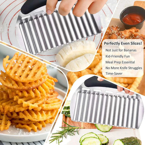 Large Crinkle Cutter For French Fries And Veggies, Stainless Steel Wavy Slicer With Handle for waffle fries and cucumbers