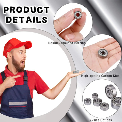 Person holding 70-Piece Sealed Ball Bearing Assortment Kit 608ZZ 693ZZ 623ZZ 624ZZ 685ZZ 687ZZ 627ZZ for skateboards and 3D printers