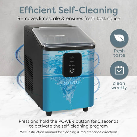 Compact Countertop Ice Maker 26 Lbs Per Day Fast Ice Includes Scoop And Basket, black and silver design with control panel