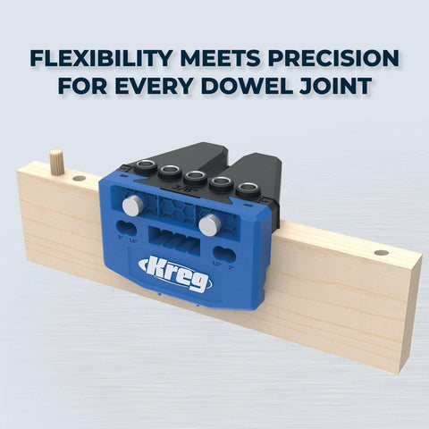Doweling Jig Kit With Removable Drill Guides For Cabinets And Benchtop Projects, showing precise joint alignment on wood.