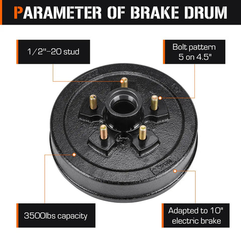Aeagle 5 on 4.5-inch bolt circle brake drum hub with 1/2-20 studs for 3,500-lb trailer axle electric brakes