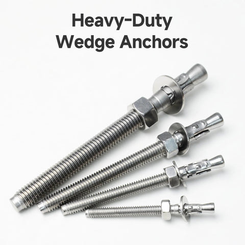1/4 X 1-3/4 Inch Wedge Anchors, 10 Pcs, 304 Stainless Steel Heavy Duty Masonry Anchors for Brick Concrete and Cement, various sizes displayed