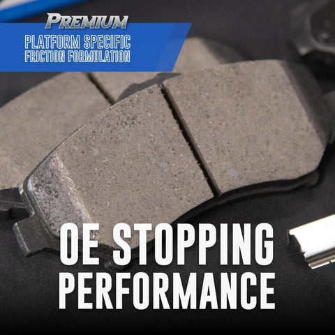 Front ceramic brake pads, Bendix SBC1084, gray friction material for select Chrysler, Dodge, Ram, Mitsubishi models