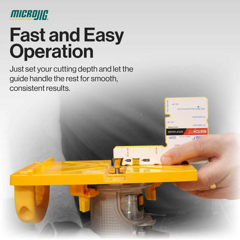 MatchFit Grid Routing Guide Kit For Dovetail Clamping Tracks in use, showing self indexing router jig and setup