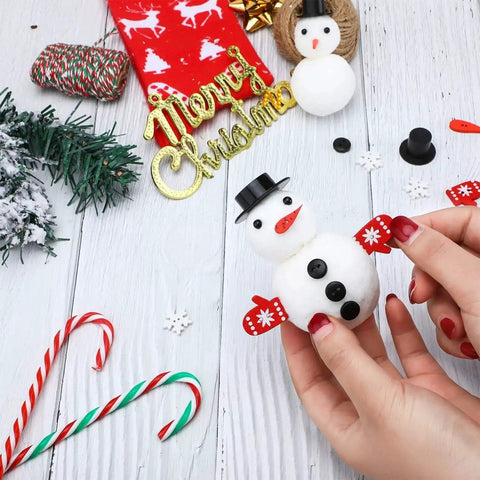 Massive Christmas Craft Button Kit With 450 Pieces Including Carrot Noses Tiny Black Buttons Mini Plastic Top Hats Glove Buttons And White Snowflake Buttons For DIY Ornaments And Holiday Decor.