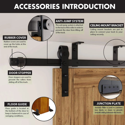Ceiling Mounted Sliding Barn Door Hardware Kit With Flat Track, No Clearance Limit, Space Saving Room Divider diagram