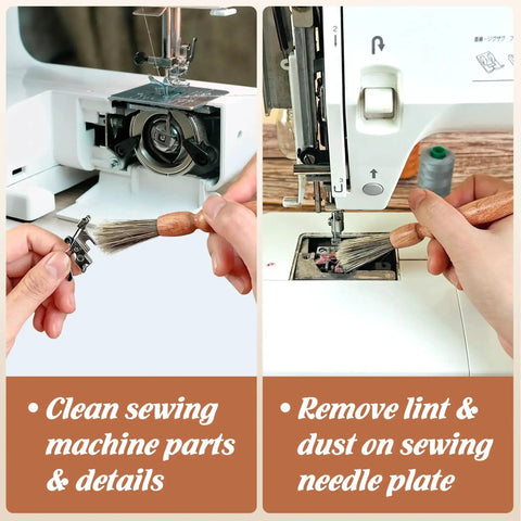 Using Wooden Lint Brush For Sewing Machines And Sergers With Built In Hanging Strap Cleans Fabric Fibers From Small Corners Handy Pro Grade Sewing Machine Cleaning Brush For Detail Work