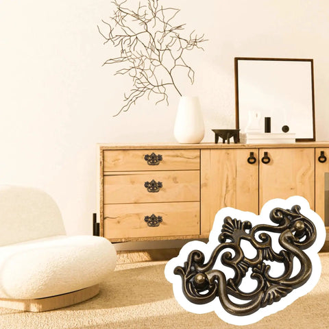 3 Inch Center To Center Bail Drawer Pull Antique Bronze Swing Handle on wooden dresser in modern room