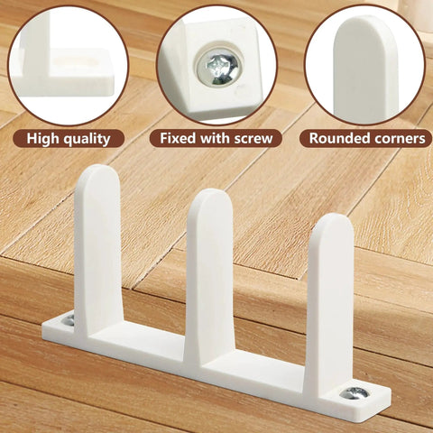 4 Pack Universal ABS Sliding Closet Door Floor Guides for 1-3/8 Inch Thick Doors white bottom guides with screws on wooden floor