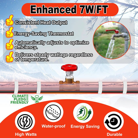 Heating cable for water pipes by HEATIT, 6 ft, 7 W/ft, 120V, CSA & ETL approved