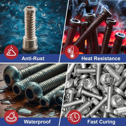 Image of Blue And Red Thread Locker Set for medium and high strength thread locking showing corrosion and heat-resistant fasteners.