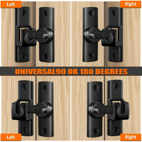 Heavy Duty Dual Angle Barn Door Lock With 90 And 180 Degree Install Easy To Mount Small Door Latch For Privacy And Security Zinc Alloy Anti Rust Gate Latch For Barn Door Sliding Door Cabinet Bathroom Window Hardware Black installed on wood surface