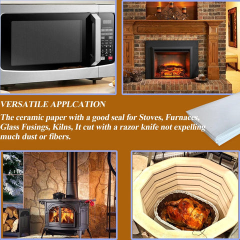 Ceramic fiber paper, 24x33x0.08 in, white, 3 pcs; high-temperature insulation for stoves, furnaces, kilns.
