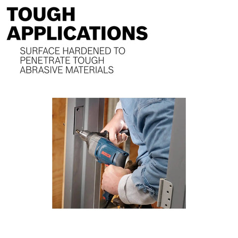 Heavy-Duty Light-Gauge Metal Cobalt Drill Bit 5/64 In x 2 In By Bosch in use on metal surface with drill.