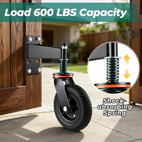 Heavy Duty Gate Wheel 8 Inch Gate Wheels for Wooden and Metal Tube Gates Spring Loaded Gate Caster with 600 Lbs Capacity