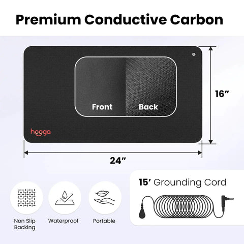 Grounding Mat For Wellness 24x16 Inch Conductive Carbon Pad With 15 Foot Cord Non Slip Rubber Backing Portable Indoor Grounding