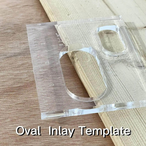 Oval Inlay Router Template Set For Woodworking, clear acrylic template with ruler on wooden surface