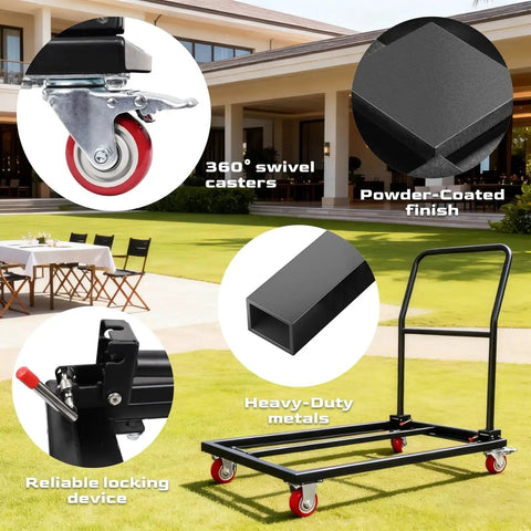 Heavy Duty Folding Chair Dolly Cart Up To 1500 Lbs With Thickened Steel Plates L Shaped Chair Rack for events, swivel casters