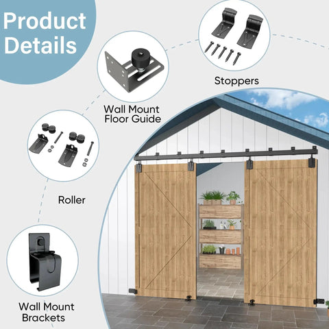 Installed 16 Foot Heavy Duty Box Rail Exterior Barn Door Hardware Kit For Two Doors Outdoor Sliding System weather-ready.