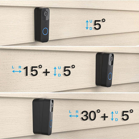 Adjustable Doorbell Angle Mount For Blink 1st Gen And REOLINK WiFi Video Doorbell with 7 tilt options displayed on vinyl siding.